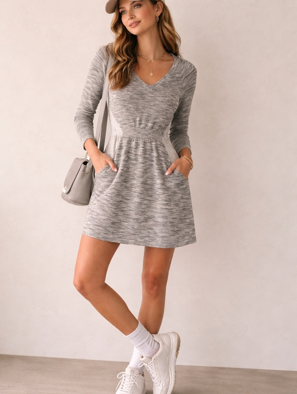 Anthropologie Saturday Sunday Gael Marled Knit V-Neck Sweater Dress M Gray, Euc!